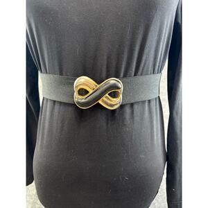 Day-Lor Womens VTG Black and Gold Infinity Elastic Cinch Belt 80s Sz 30/32